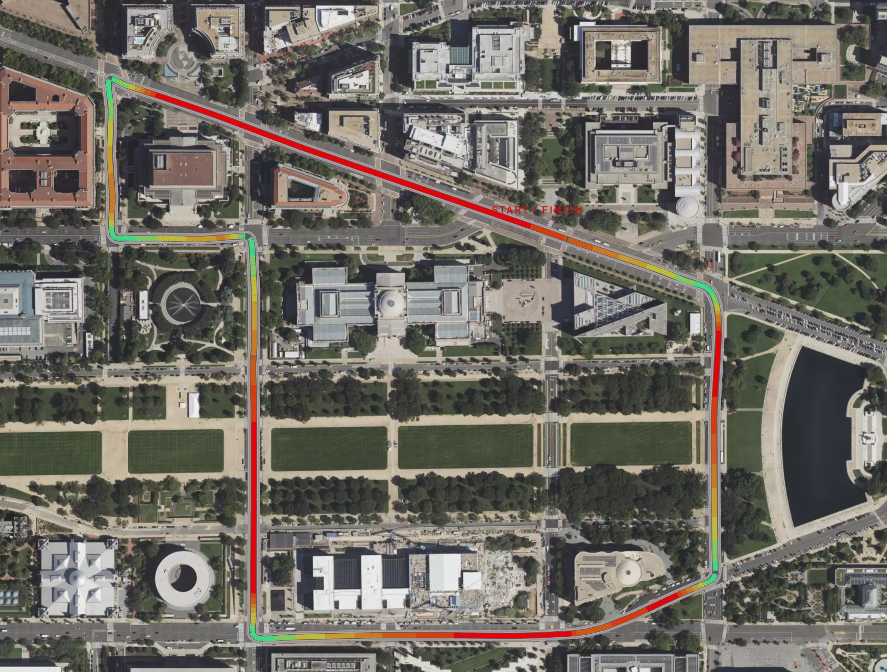 Freedom 250 Grand Prix track layout showing the 7-turn IndyCar street circuit around the National Mall in Washington DC, with Pennsylvania Avenue as the main straight